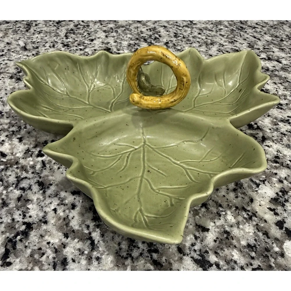 Williams-Sonoma Barbara Eigen Harvest Pumpkin 3 Leaf Relish Dish Olive Green